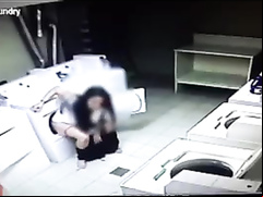 Wicked gal pisses into the washing machine