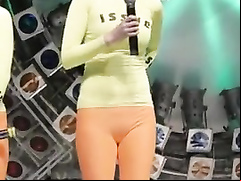 Beautiful model appears on the stage in really tight clothes
