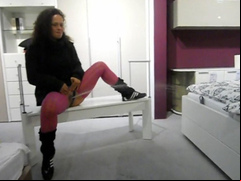 Naughty German beauty peeing in the furniture store