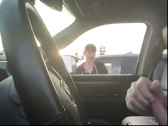 Parking lot woman smokes and watches him jerk off