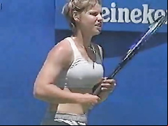 Female tennis player with pokies and bouncy tits