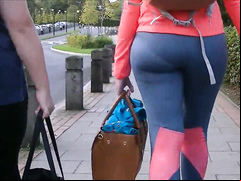 Blue spandex pants hug her sexy big ass